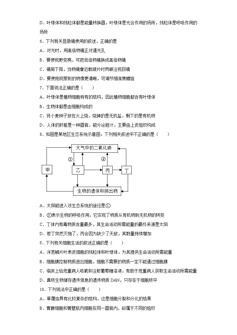 湖北省荆门市沙洋县国道片区2022-2023学年七年级上学期期中生物试题(含答案)第2页