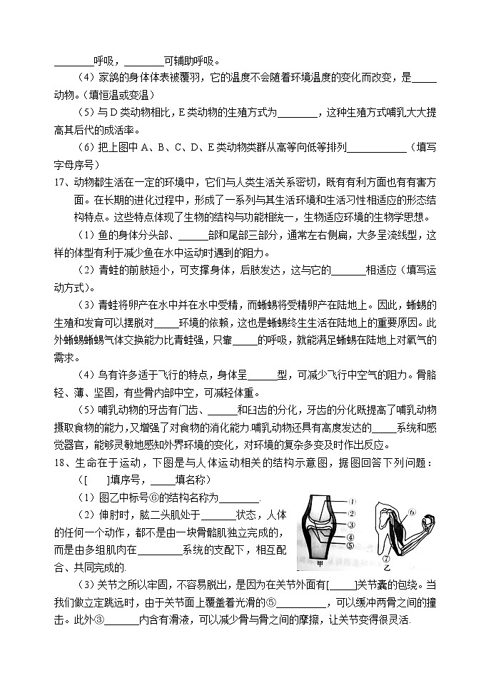 湖北省襄阳市老河口市2022-2023学年八年级上学期期中学业质量检测生物试题(含答案)第3页