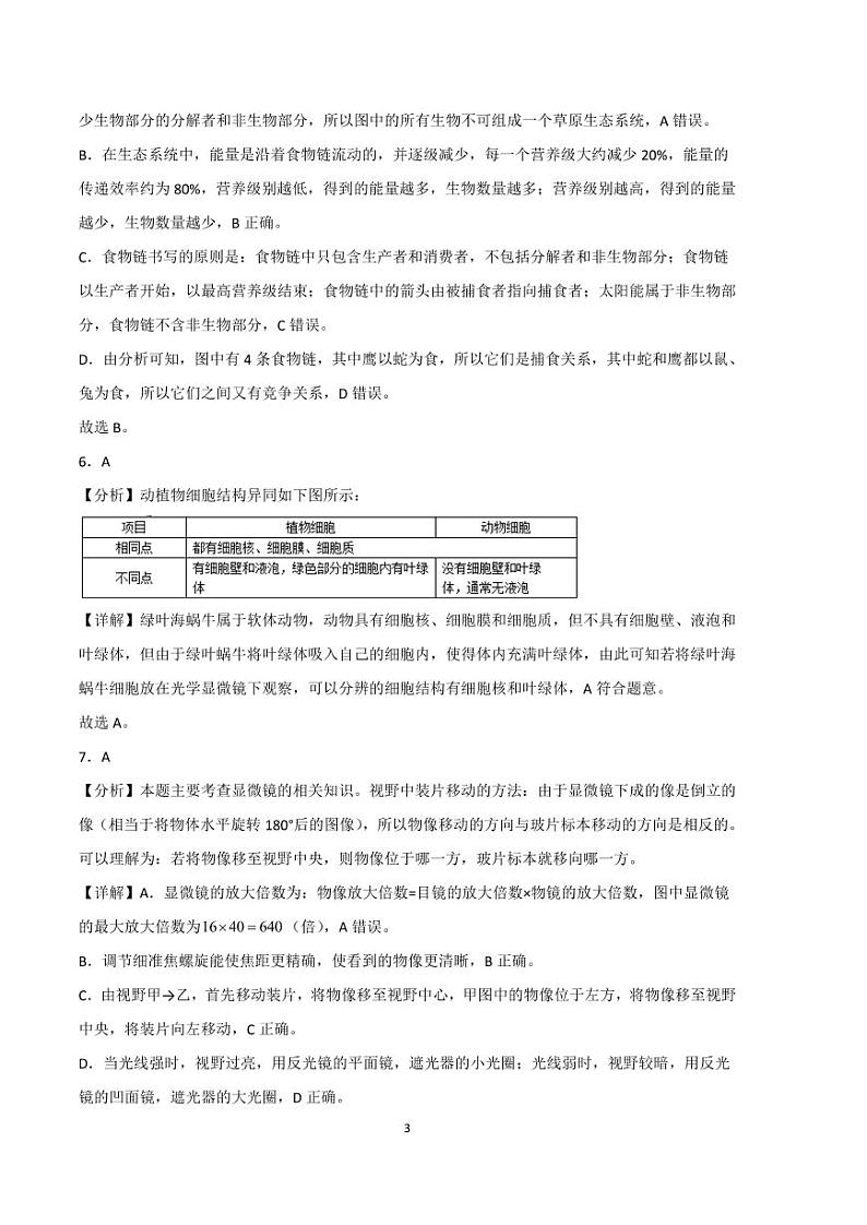 2022-2023学年七年级生物上学期期中考前必刷卷(人教版)(解析版)第3页