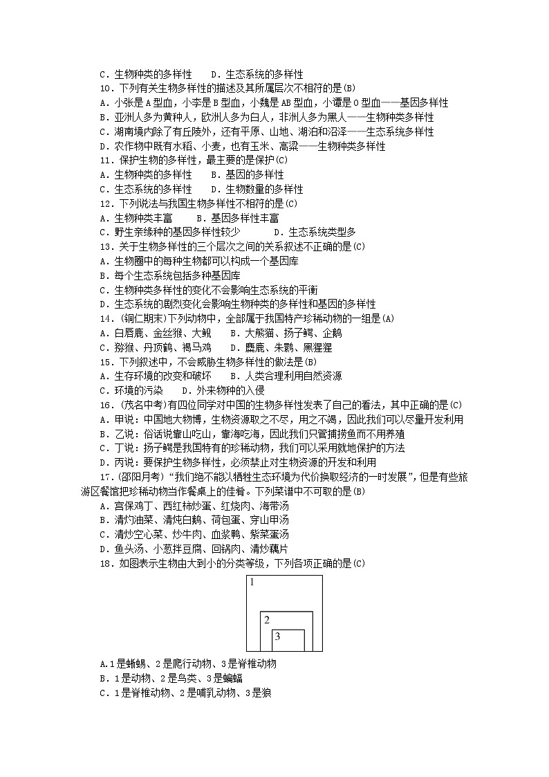 2022八年級(jí)生物上冊(cè)第六單元生物的多樣性及其保護(hù)綜合評(píng)價(jià)新版新人教版第2頁(yè)