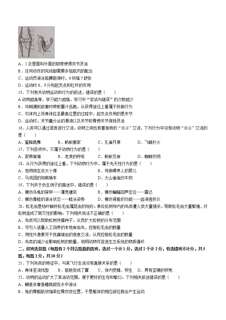 湖南省衡阳市衡南县2022-2023学年八年级上学期期中生物试题(含答案)第3页