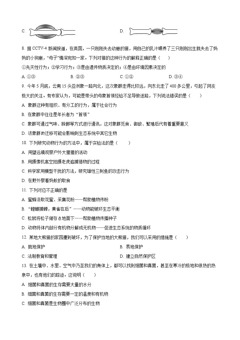 广西崇左市宁明县2022-2023学年八年级上学期期中生物试题(含答案)02