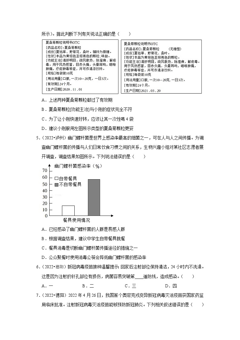 专题13 健康地生活-三年(2020-2022)中考生物真题分项汇编(四川专用)(原卷版)第2页