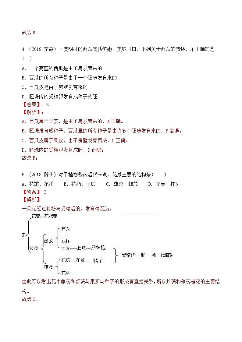 专题03 绿色开花植物的一生-5年(2018-2022)中考1年模拟生物分项汇编(安徽专用)(解析版)第3页