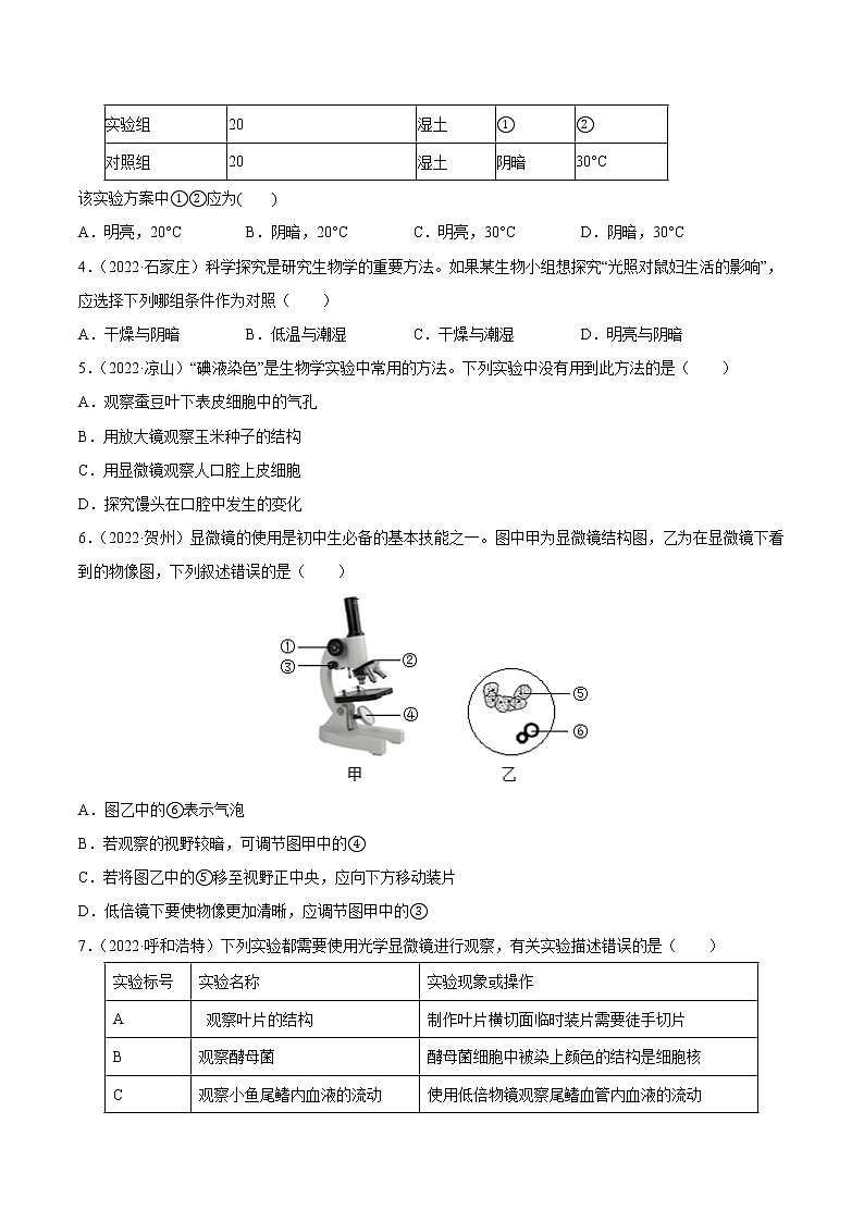 专题15 实验探究-三年(2020-2022)中考生物真题分项汇编(全国通用)(原卷版)第2页