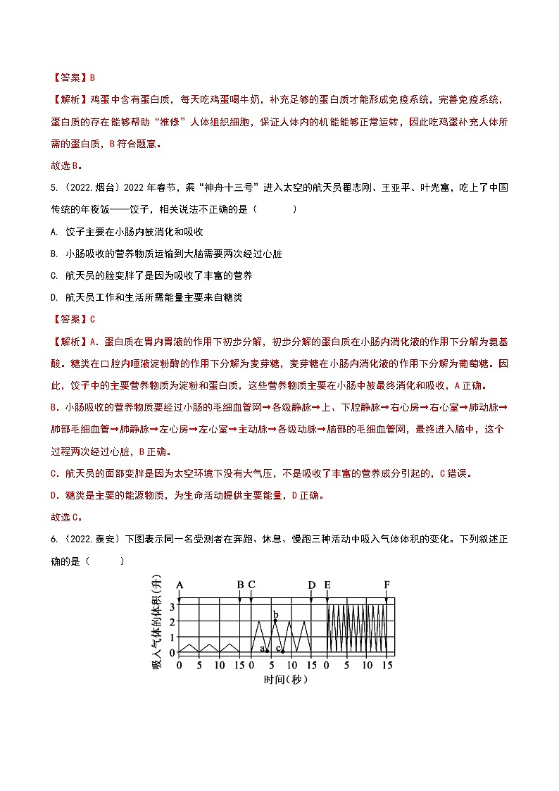 专题05 人体的营养和呼吸-三年(2020-2022)中考生物真题分项汇编(山东专用)(解析版)第3页