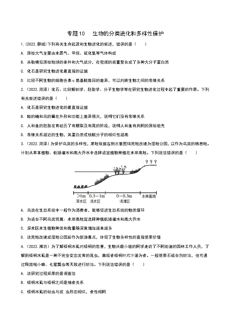 专题10 生物的分类、进化和多样性保护-三年(2020-2022)中考生物真题分项汇编(山东专用)(原卷版)第1页