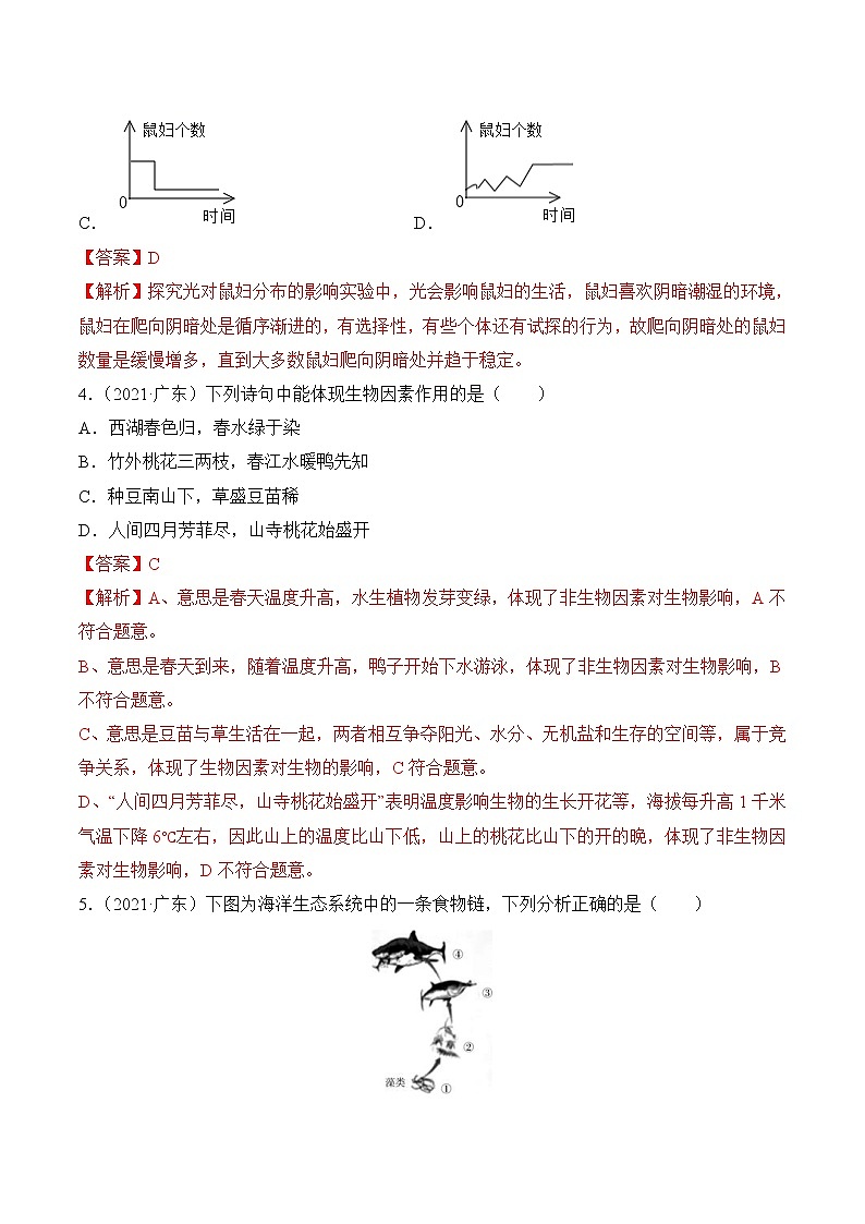 2020-2022年广东中考生物3年真题汇编 专题01 生物与环境(学生卷+教师卷)02