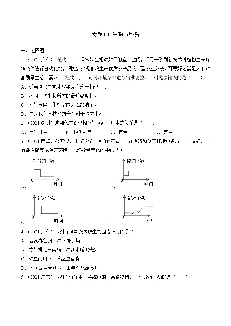 2020-2022年广东中考生物3年真题汇编 专题01 生物与环境(学生卷+教师卷)01