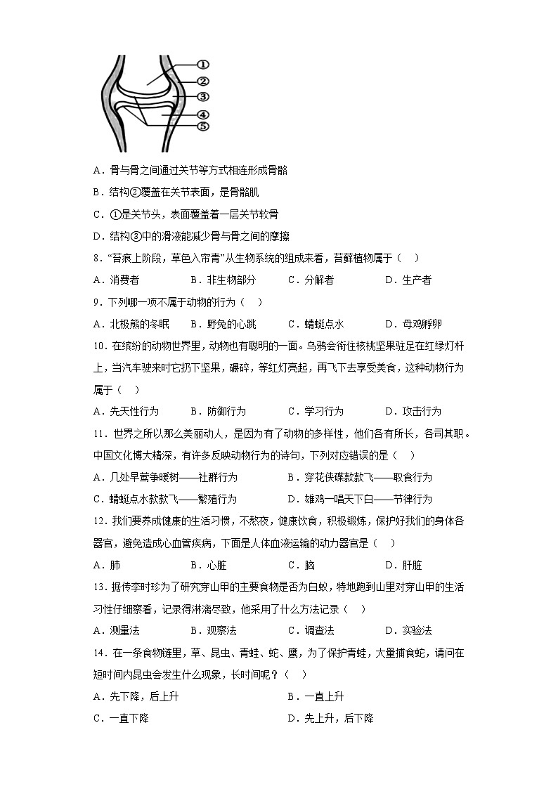 广东省惠州市惠东县第五片区2022-2023学年八年级上学期期中生物试题(含答案)第3页