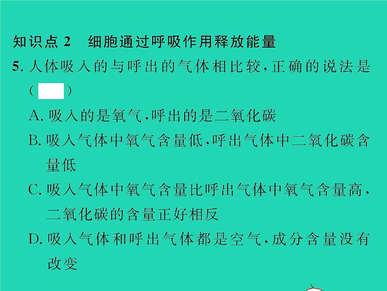 2022七年级生物下册第10章人体的能量供应第1节食物中能量的释放习题课件新版北师大版第7页