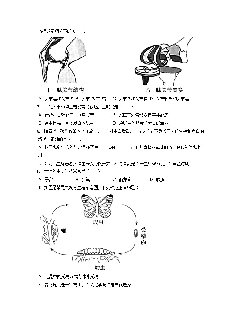 2021-2022学年北京市顺义区八年级(上)期末生物试卷(含答案解析)第2页