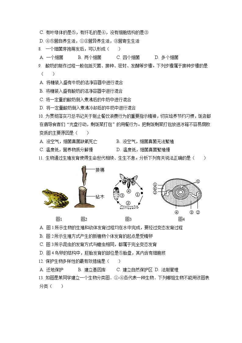 2021-2022学年江西省新余市八年级(上)期末生物试卷(含答案解析)第2页