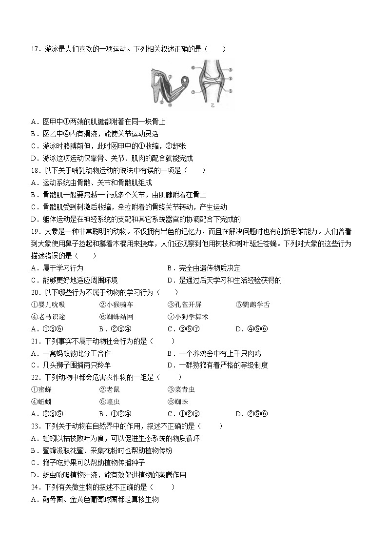 湖南省娄底市涟源市2022-2023学年八年级上学期期中生物试题(含答案)第3页