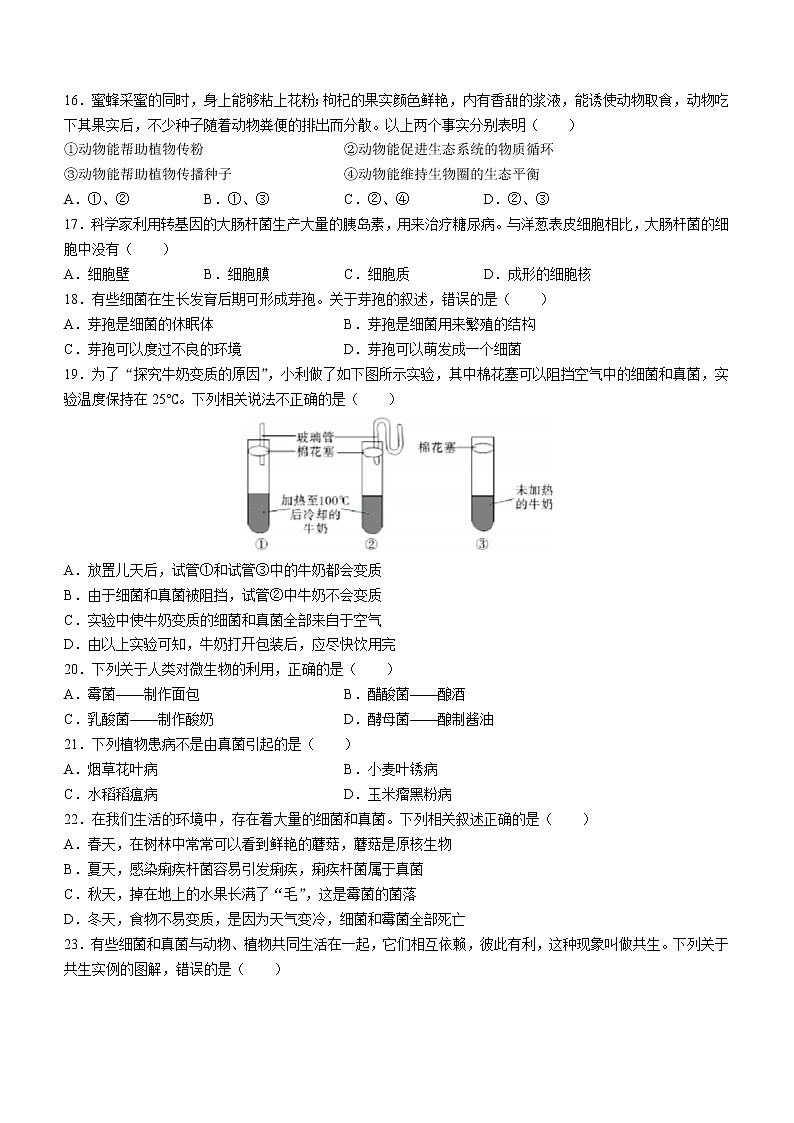 陕西省榆林市靖边县2021-2022学年八年级上学期期末生物试题(含答案)03