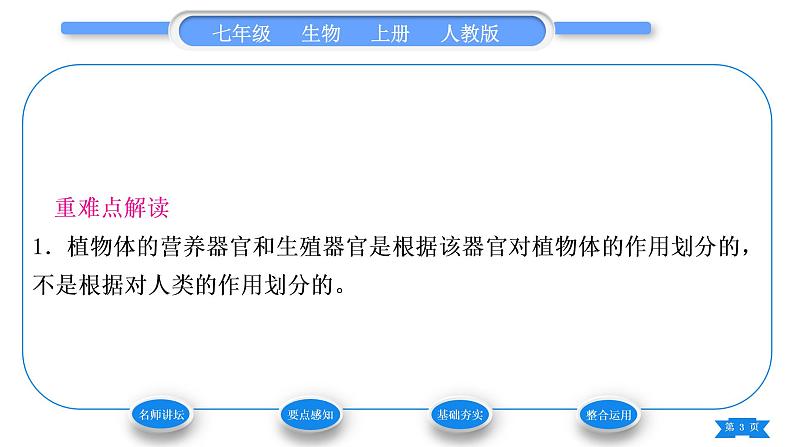 人教版七年级生物上第二单元生物体的结构层次第二章细胞怎样构成生物体第三节植物体的结构层次习题课件第3页