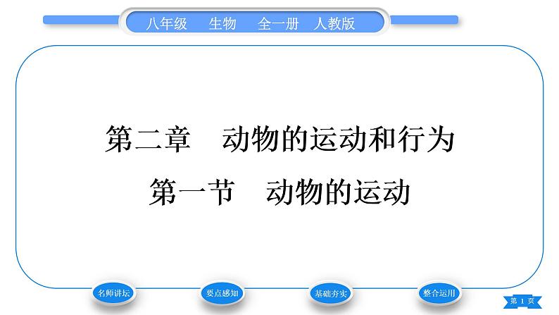 人教版八年级生物上第五单元生物圈中的其他生物第二章动物的运动和行为第一节动物的运动习题课件第1页