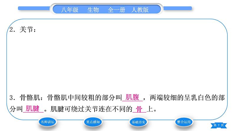 人教版八年级生物上第五单元生物圈中的其他生物第二章动物的运动和行为第一节动物的运动习题课件第7页