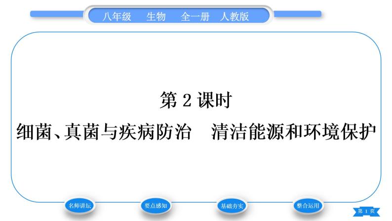 人教版八年级生物上第五单元生物圈中的其他生物第四章细菌和真菌第五节人类对细菌和真菌的利用第2课时细菌、真菌与疾病防治　清洁能源和环境保护习题课件01