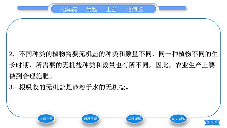 北师大版七年级生物上第3单元生物圈中的绿色植物第5章绿色开花植物的生活方式第3节吸收作用习题课件第3页