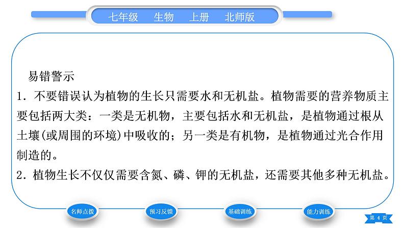 北师大版七年级生物上第3单元生物圈中的绿色植物第5章绿色开花植物的生活方式第3节吸收作用习题课件第4页