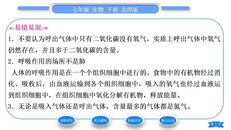 北师大版七年级生物下第4单元生物圈中的人第10章人体的能量供应第1节食物中能量的释放习题课件第5页