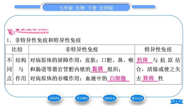 北师大版七年级生物下第4单元生物圈中的人第13章健康地生活第3节人体免疫习题课件第6页