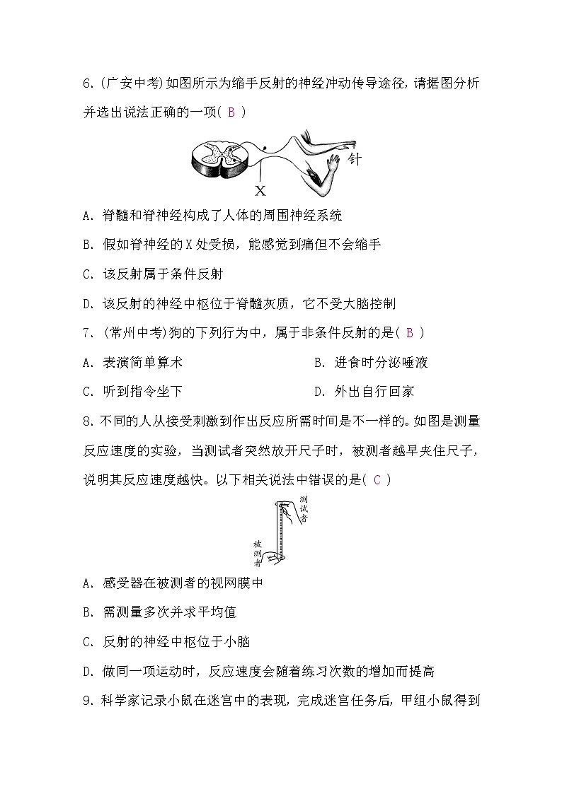 北师大版七年级生物下第4单元生物圈中的人第12章检测题(word版,含答案)第2页