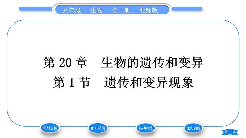 北师大版八年级生物上第6单元生命的延续第20章生物的遗传和变异第1节遗传和变异现象习题课件第1页