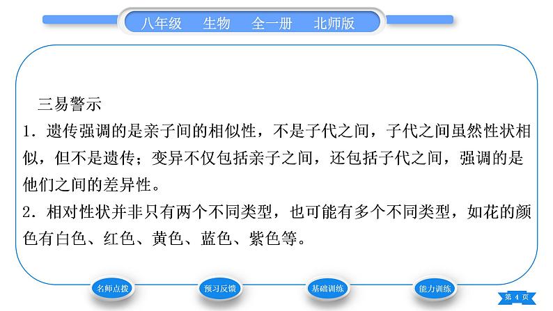 北师大版八年级生物上第6单元生命的延续第20章生物的遗传和变异第1节遗传和变异现象习题课件第4页