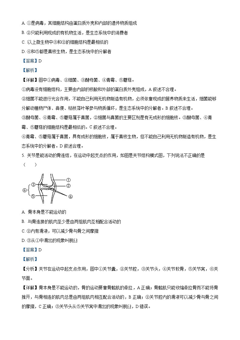 精品解析:福建省福州市第十八中学2021-2022学年八年级上学期期末生物试题(解析版)第3页