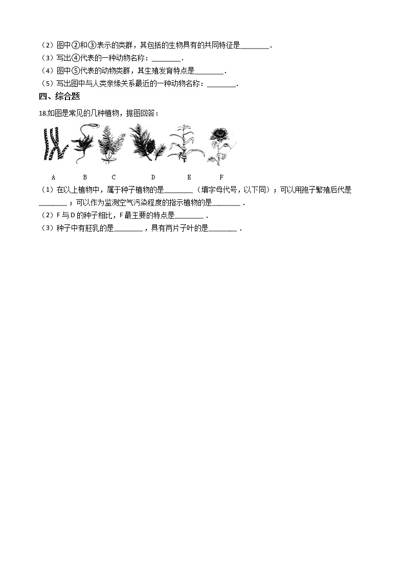 冀教版七年级上册生物 1.5.1尝试对生物进行分类 同步测试与解析第3页