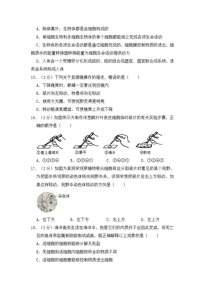 人教版生物七上 期中测试卷 (4)(含答案)03