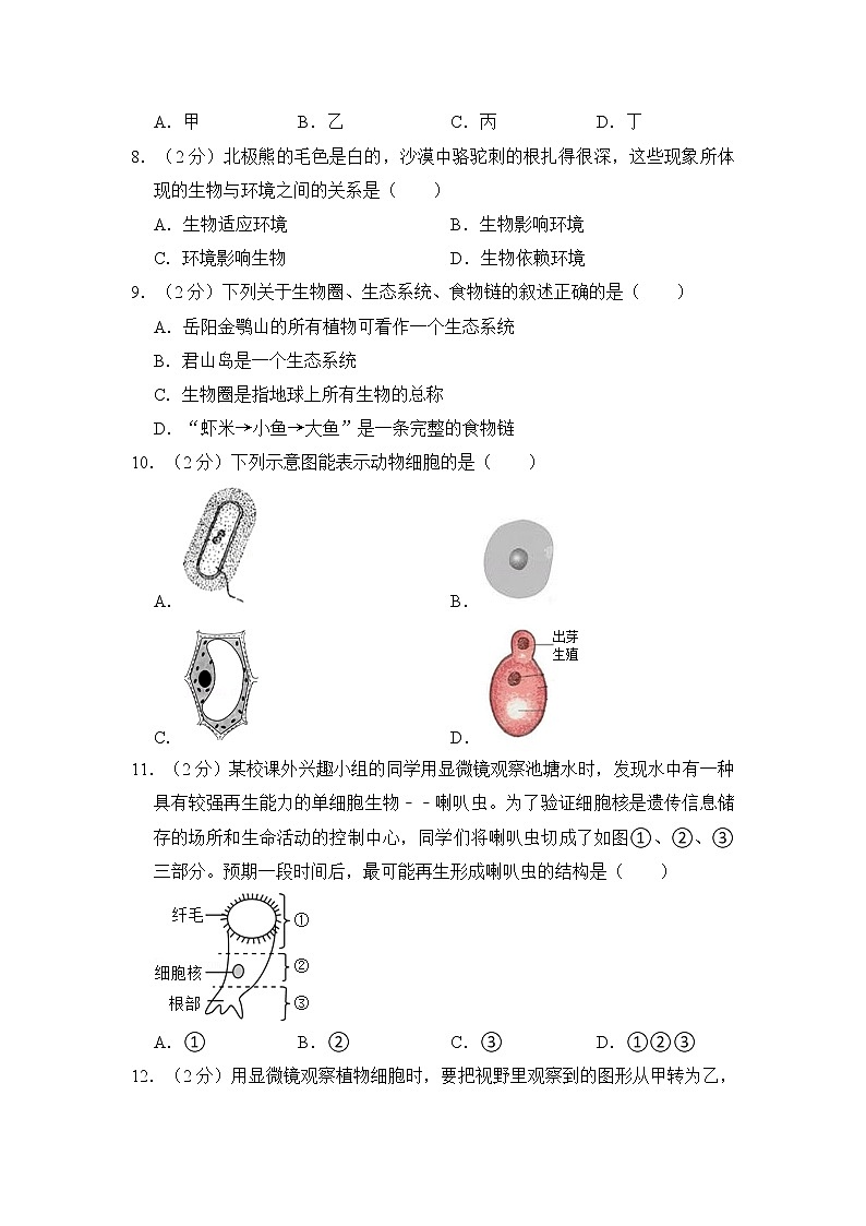 人教版生物七上 期中测试卷 (8)(含答案)第2页