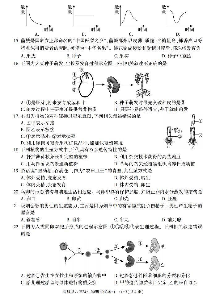 陕西省渭南市蒲城县2021-2022学年八年级上学期期末考试生物试题第3页