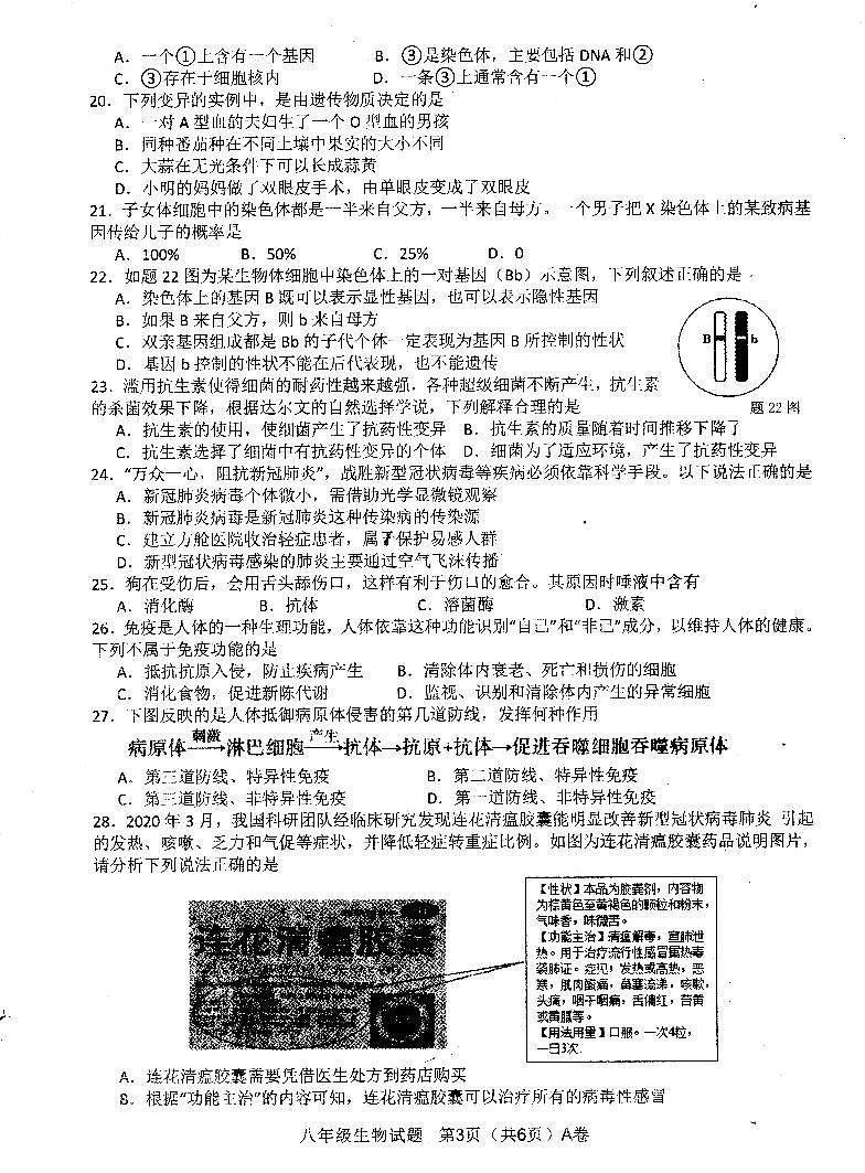 广东省阳江市江城区2022-2023学年第一学期八年级生物期末质量监测(扫描版,含答案)03