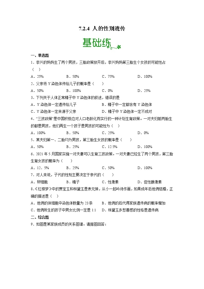 【人教版】八下生物 7.2.4 人的性别遗传（课件+同步练习）01