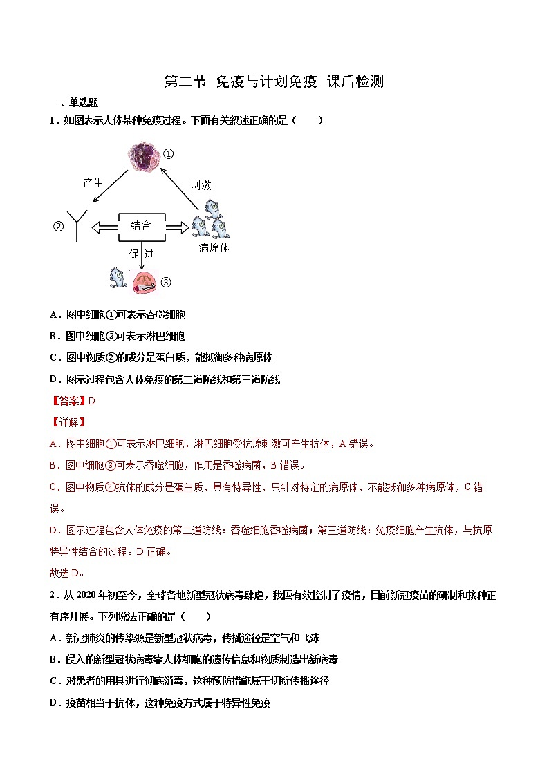8.1.2 免疫与计划免疫(练习)(解析版)第1页