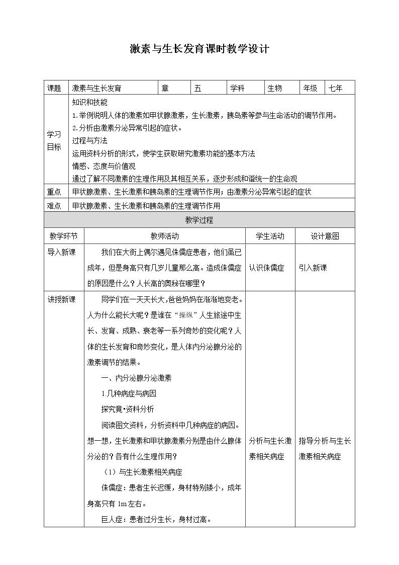 5.1 激素与生长发育 课件+教案+练习+视频01