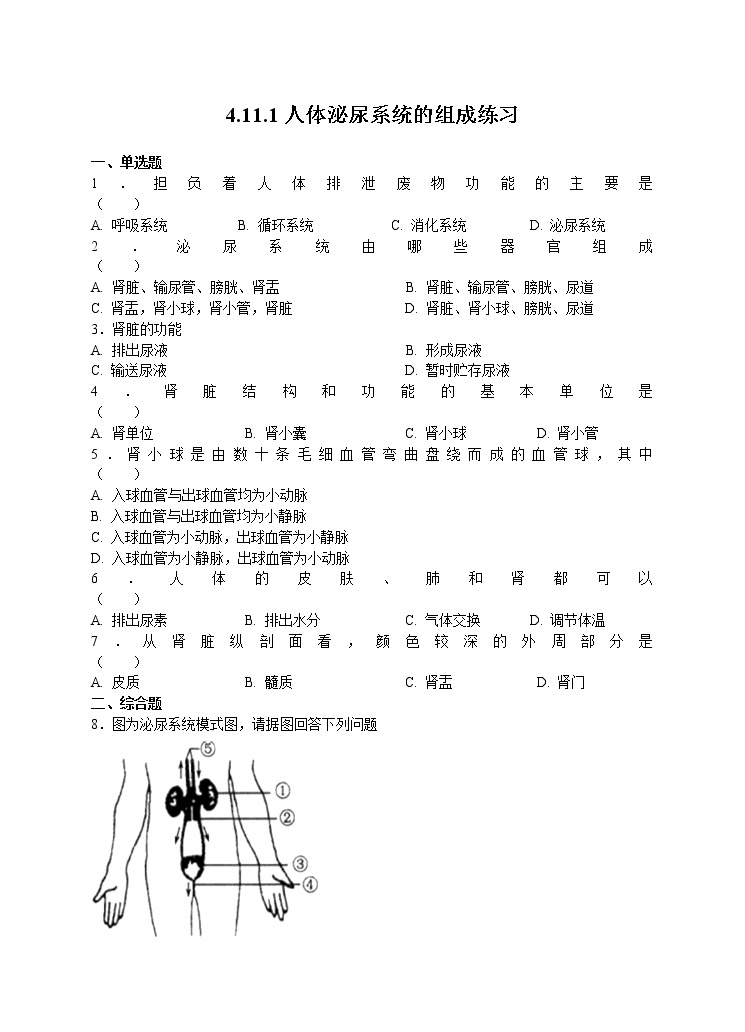 4.11.1人体泌尿系统的组成 课件+视频+练习01