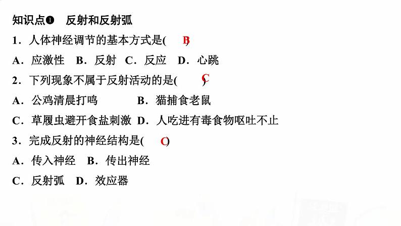 人教版七年级生物下册第三节神经调节的基本方式作业课件第3页