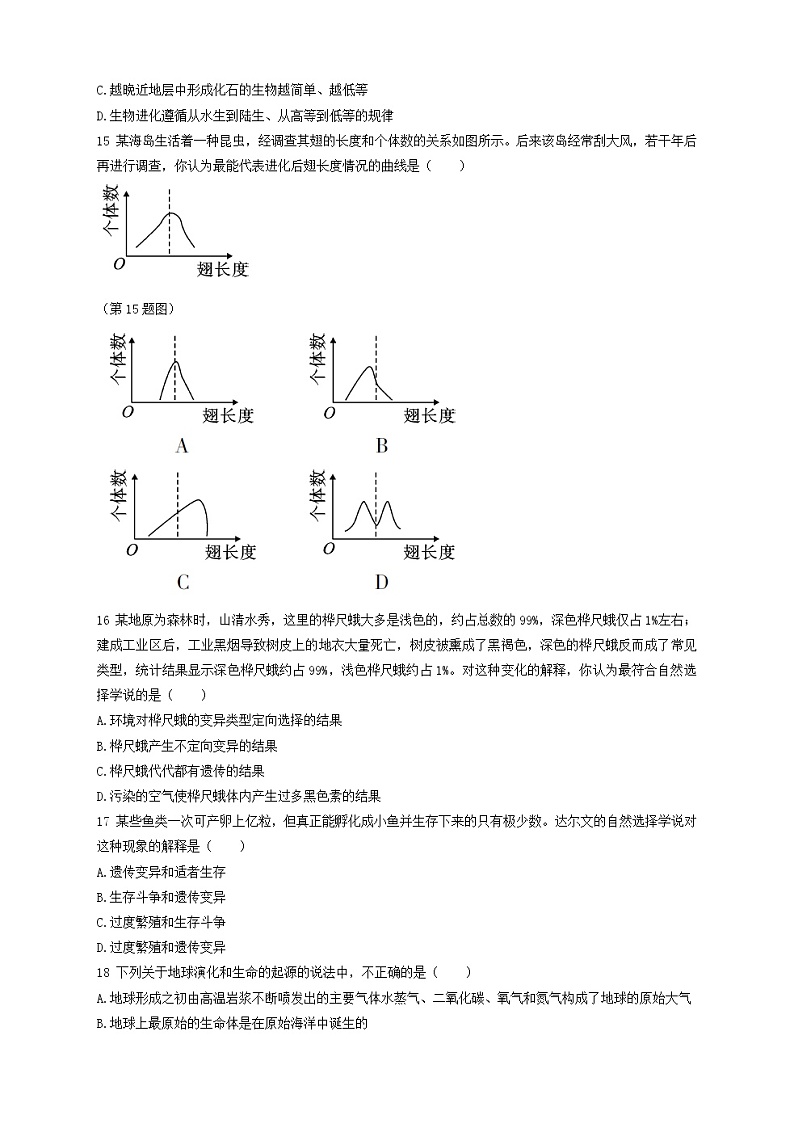人教版生物八年级下册第七单元第三章测试卷(含答案)03