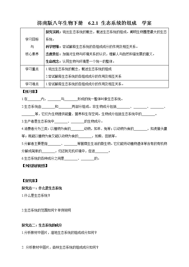 【新课标】济南版生物八下6.2.1 生态系统的组成  课件+教案+学案+素材01