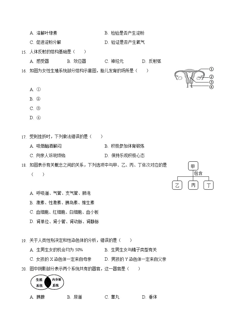 初中生物中考复习 2020年第二次模拟大联考(福建卷)-生物(A4考试版)03