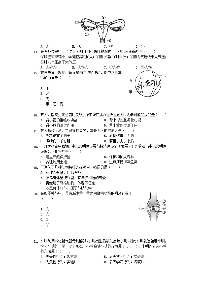 初中生物中考复习 广东省2019年中考生物押题试卷(含解析)03
