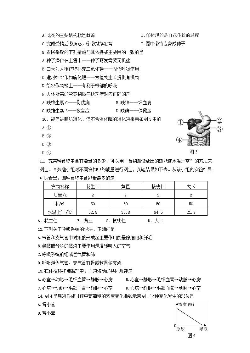 初中生物中考复习 广东省2019中考生物考前模拟试题(三)02
