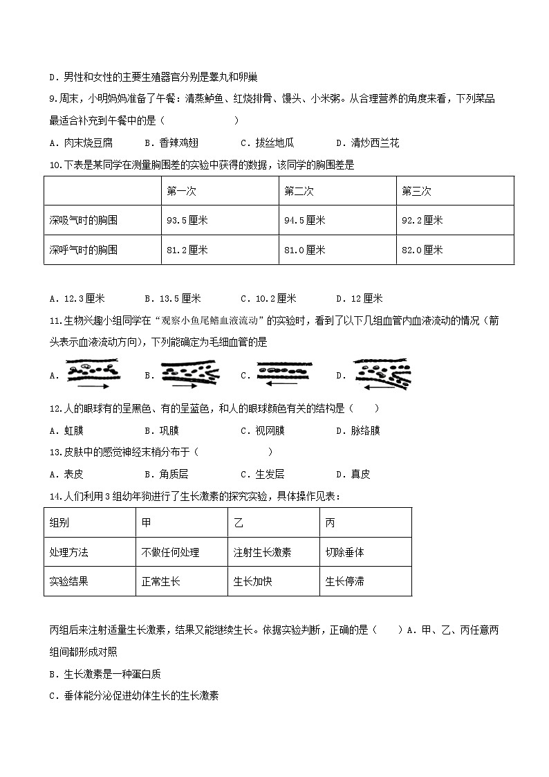 初中生物中考复习 黄金卷7-【赢在中考·黄金八卷】备战2022年中考生物全真模拟卷(全国通用)(原卷版)第2页