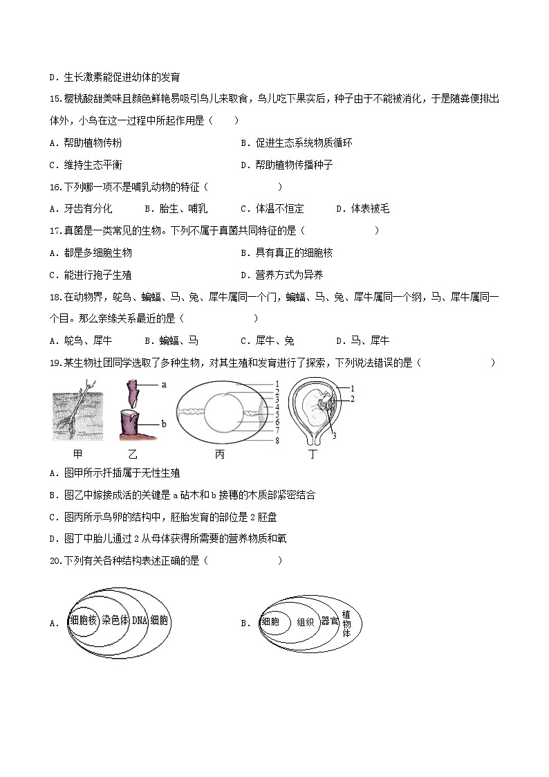初中生物中考复习 黄金卷7-【赢在中考·黄金八卷】备战2022年中考生物全真模拟卷(全国通用)(原卷版)第3页