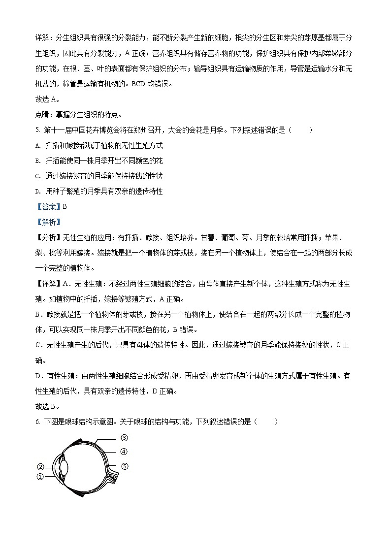 初中生物中考复习 精品解析:2022年河南省中考生物真题(解析版)03