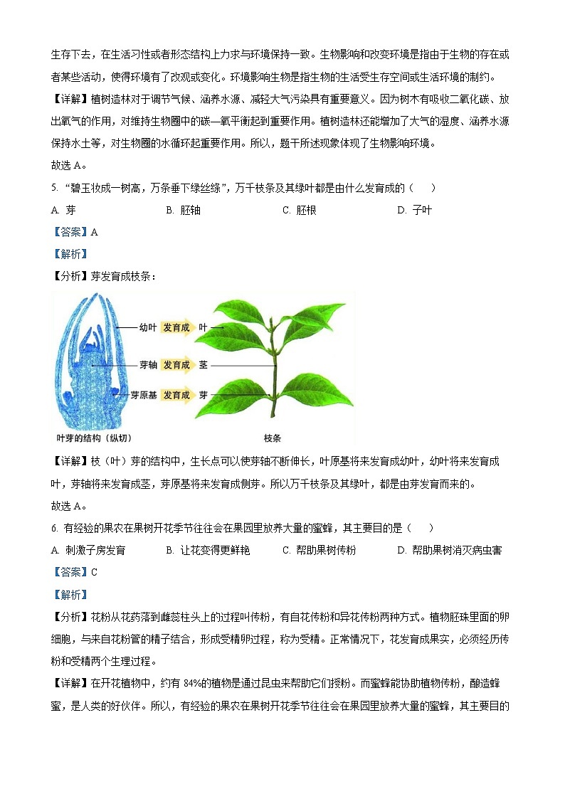 初中生物中考复习 精品解析:2022年黑龙江省龙东地区中考生物真题(解析版)03